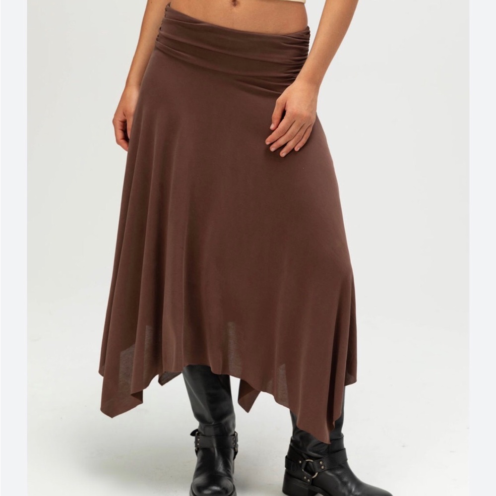 🤎Brown Draped midi maxi  skirt Asymmetrical Handkerchief Skirt - Picture 9 of 13